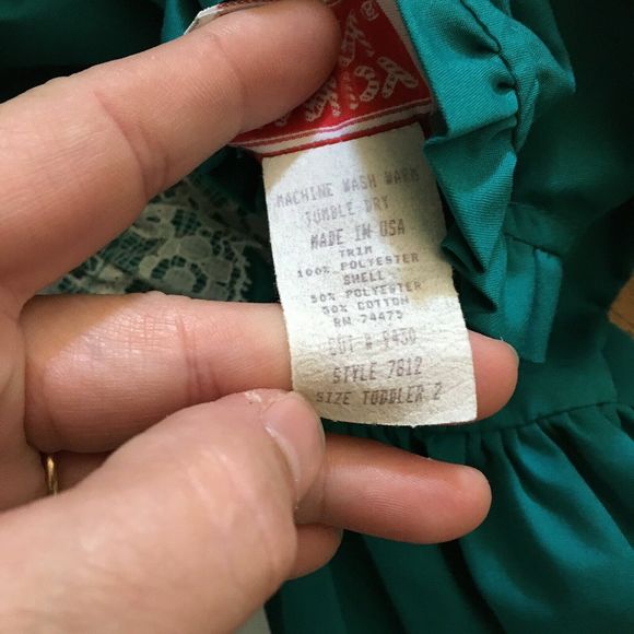 Vintage Kandy Ann Full Circle Dress 2T Teal Green White Lace Ruffle Party - Picture 5 of 7
